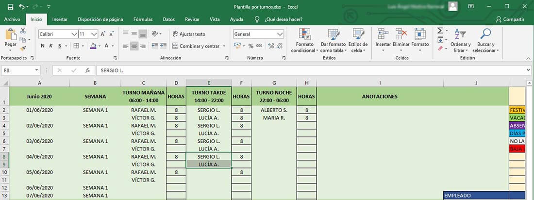 Plantilla Para Turnos Rotativos En 5 Pasos Control Laboral