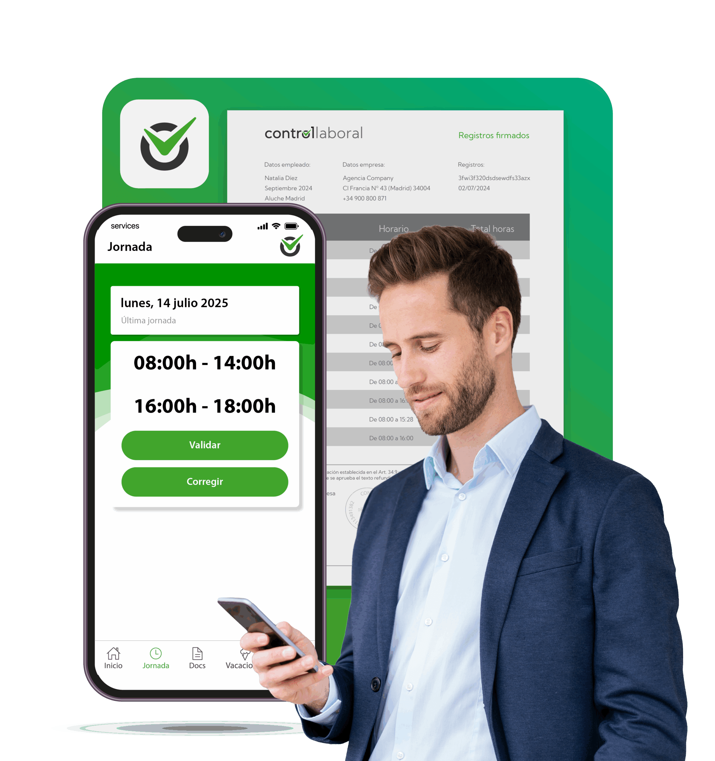 Empresario registrando horario digital